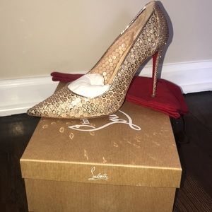 Louboutin Lace Gold Glitter Mesh Pigalle Heel Pump